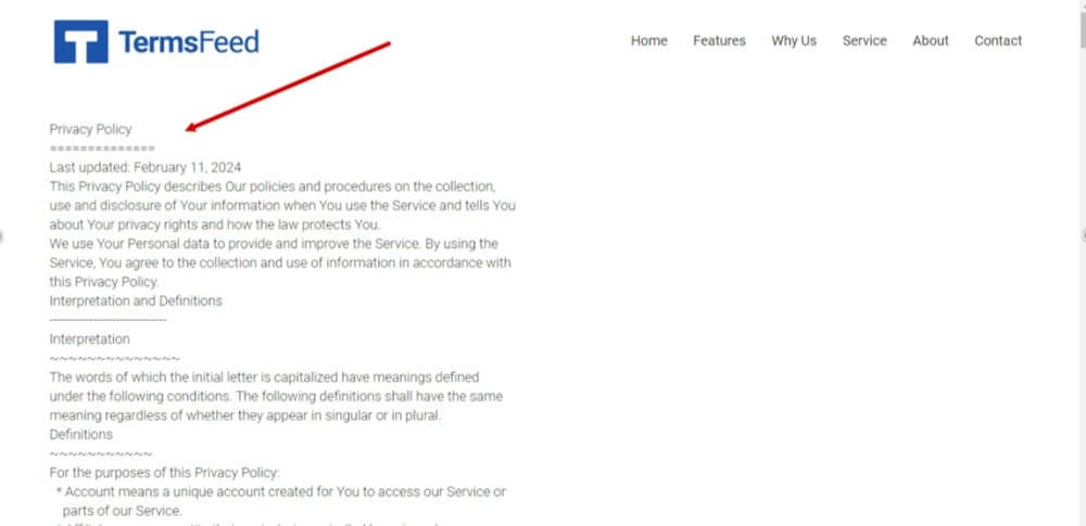 TermsFeed Kartra - Privacy Policy Page - Published - displayed