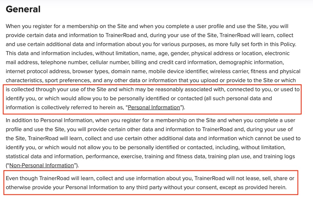 TrainerRoad Privacy Policy: General clause