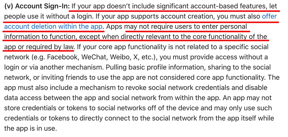 Apple App Review Guidelines: Account sign-in section