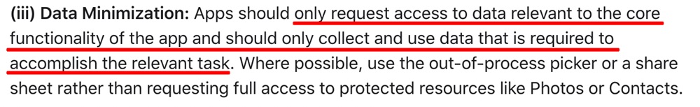 Apple App Review Guidelines: Data minimization section
