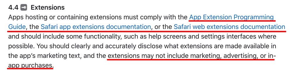 Apple App Review Guidelines: Extensions section