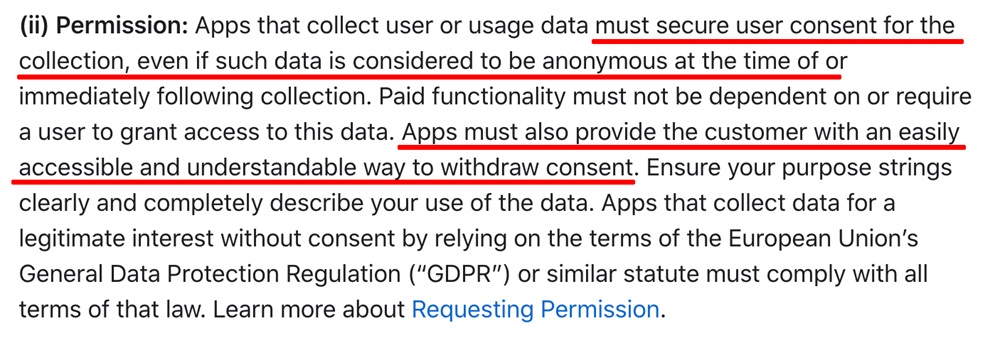 Apple App Review Guidelines: Permission section