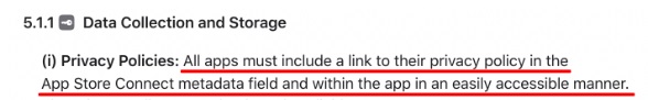 Apple App Review Guidelines: Privacy Policy link requirement