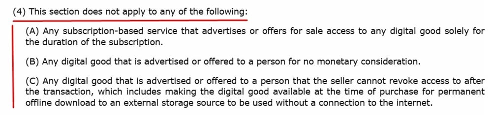 California AB 2426: Exemptions to the law section