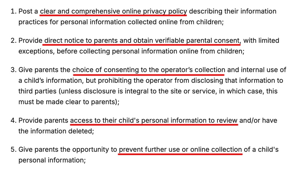 FTC Complying with COPPA page excerpt