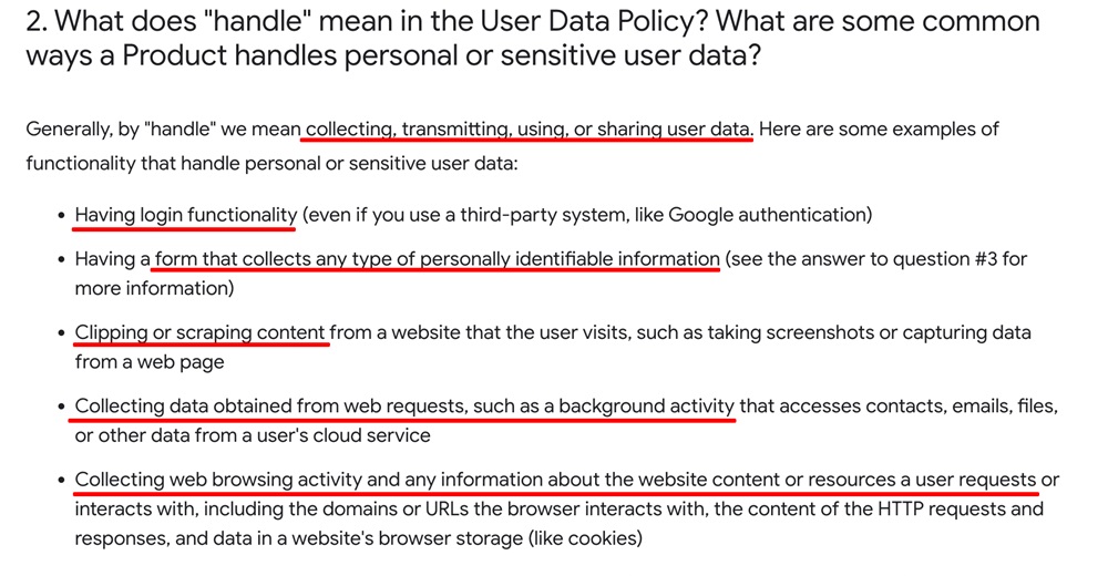 Google Chrome Store Program Policies: Definition of Handling