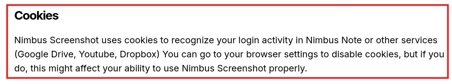 Nimbus Screenshot Privacy Policy: Cookies clause