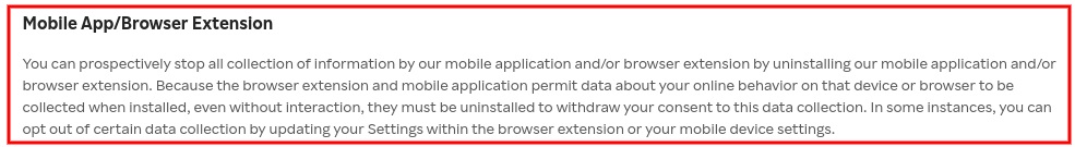 Rakuten Privacy Policy: Mobile app browser extension clause