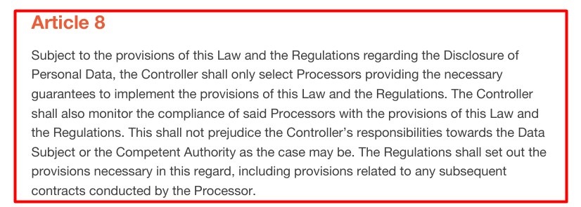 Saudi Arabia PDPL: Article 8