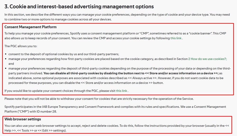 Spotify Cookies Policy: Cookies and interest-based advertising management options