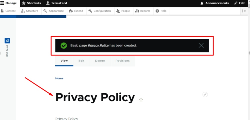 TermsFeed Drupal - Content - Basic page - Privacy Policy - Created