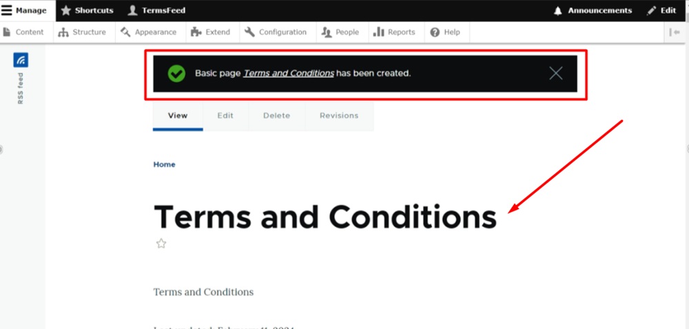 TermsFeed Drupal - Content - Basic page - Terms and Conditions - Created