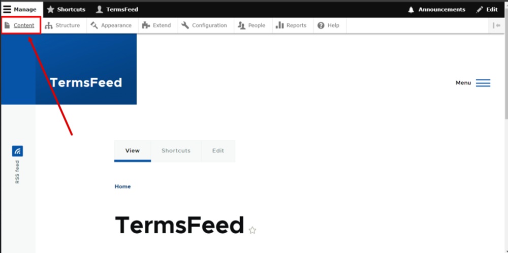 TermsFeed Drupal - Dashboard - Content