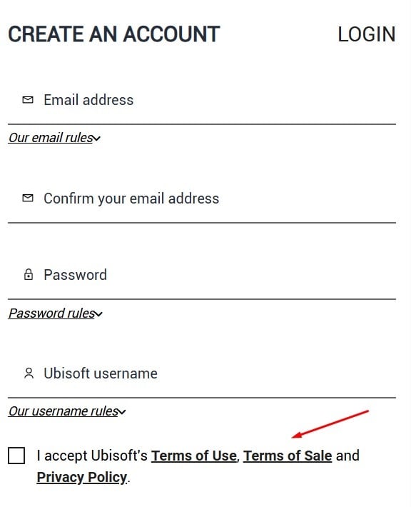 Ubisoft create account form