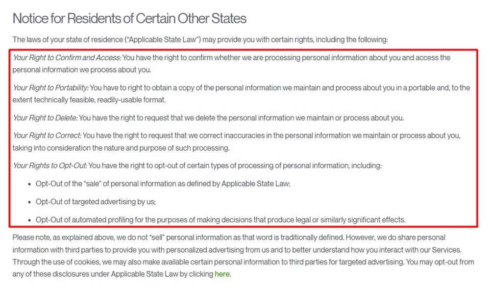 Upwork Privacy Policy: Notice for Residents of Certain Other States clause