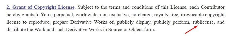 Apache License 2 Terms: Grant of Copyright License section