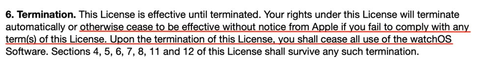 Apple Software License Agreement: Termination clause