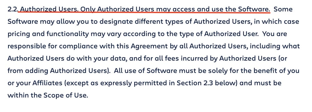 Atlassian Software License Agreement: Authorized users clause