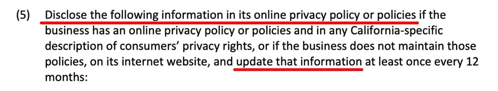 CCPA: Disclose in a Privacy Policy section