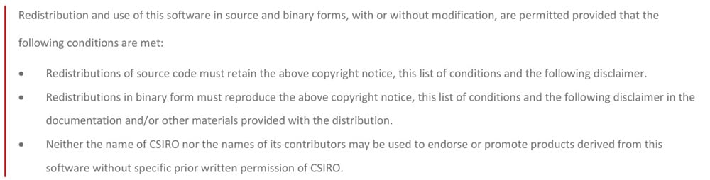 CSIRO Open Source Licensing Agreement excerpt