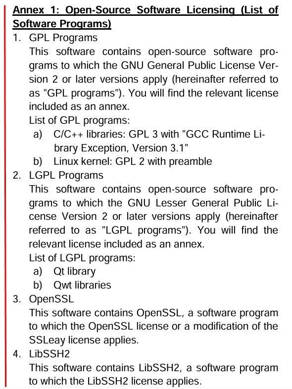 Foersters Open Source Licensing Agreement: List of programs