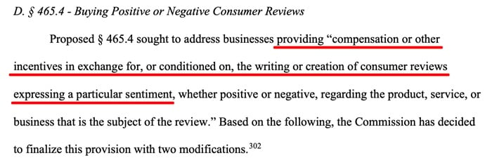 FTC Fake reviews rule Section 465 4