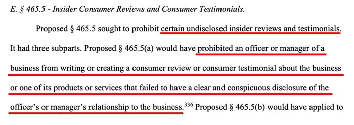 FTC Fake reviews rule Section 465 5