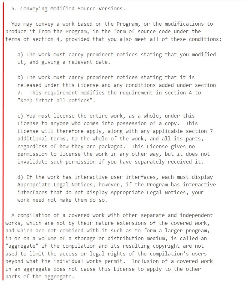 GNU General Public License Agreement: Conveying modified source versions section