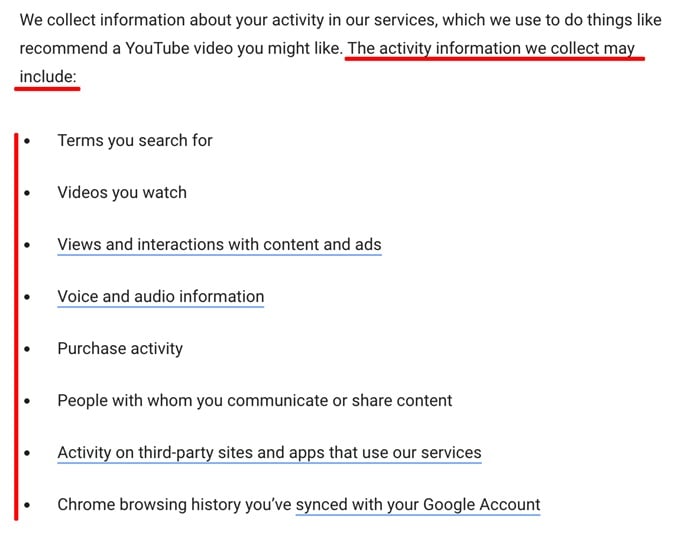 Google Privacy Policy excerpt