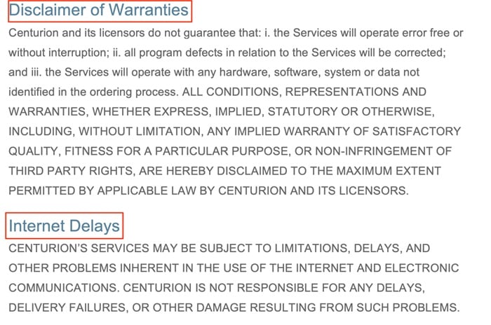 HubSpot EULA: Disclaimer of warranties and internet delays clauses