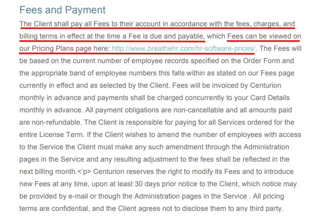 HubSpot EULA: Fees and Payment clause