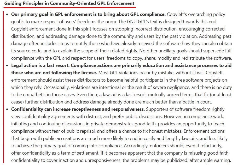 Software Freedom Conservancy Principles of Community-Oriented GPL Enforcement excerpt