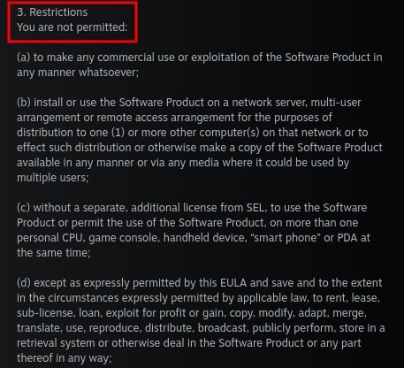 Steam EULA: Restrictions clause excerpt