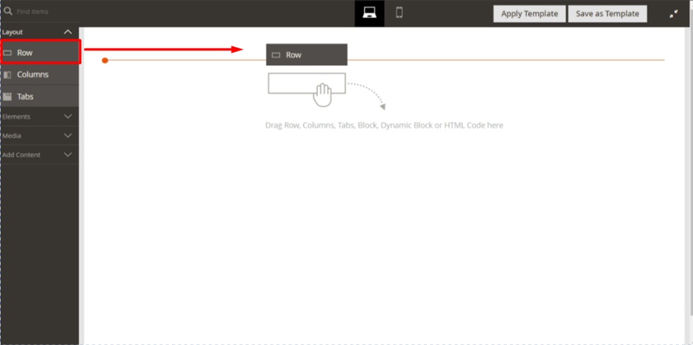 TermsFeed Magento 2 - Blocks - Add New Block - The required fields filled - Edit with Page Builder - Drag and drop Row