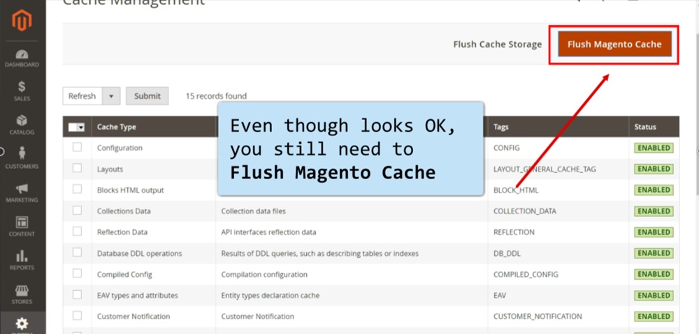 TermsFeed Magento 2 - Dashboard - System - Tools - Cache Management - Flush Magento Cache