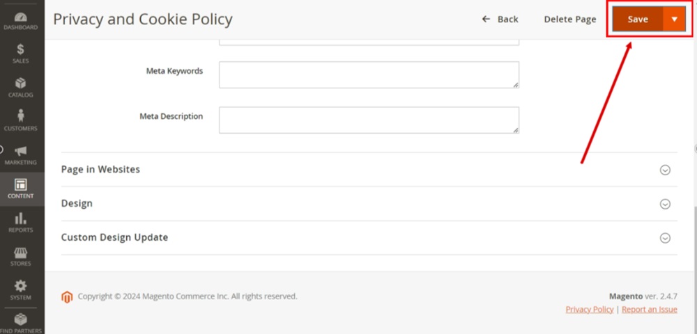 TermsFeed Magento 2 - Pages - Privacy and Cookie Policy - Edited - Save