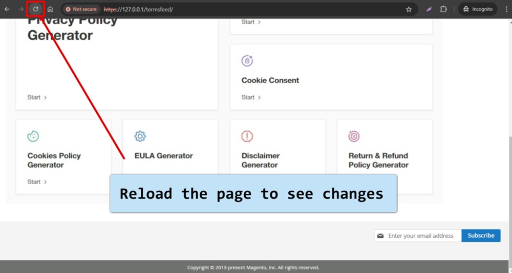 TermsFeed Magento 2 - Website - Reload the page to see changes