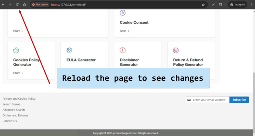 TermsFeed Magento 2 - Website - Reload the page to see changes