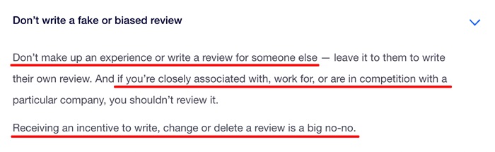 TrustPilot Guidelines for Reviewers: Fake and biased reviews section