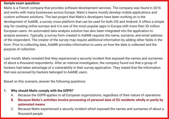 PECB CDPO candidate handbook: Example test question